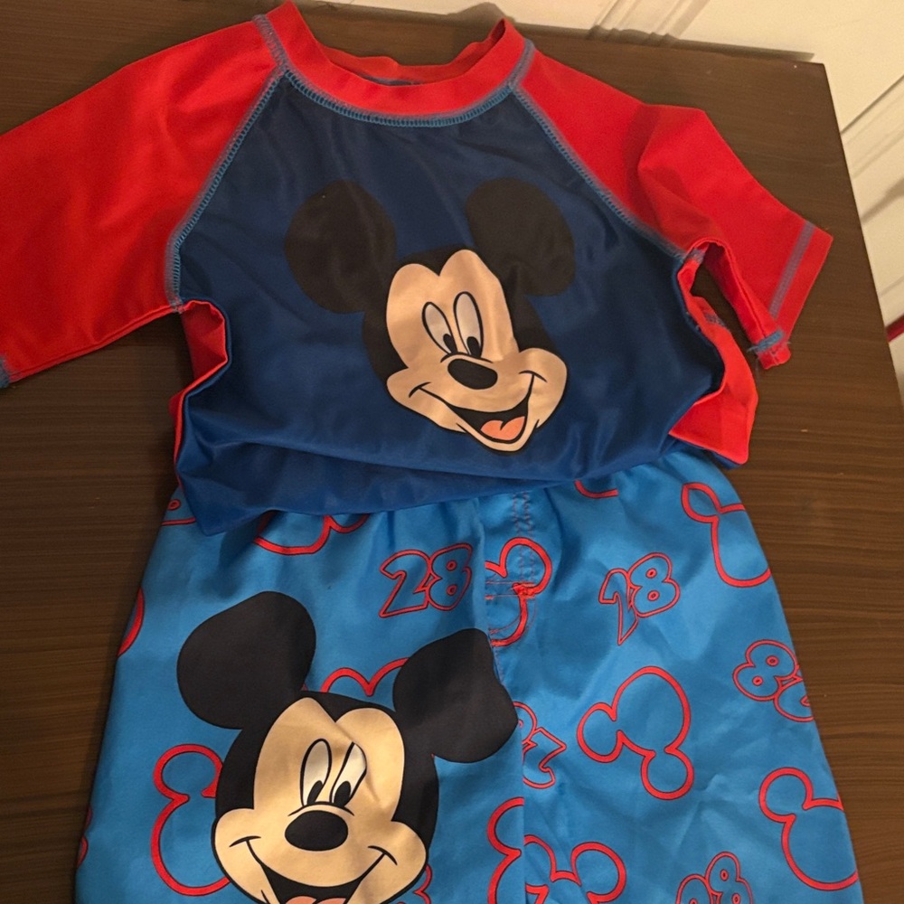 4T Disney Mickey Mouse Red and Blue Kids Rashguard Swim Set